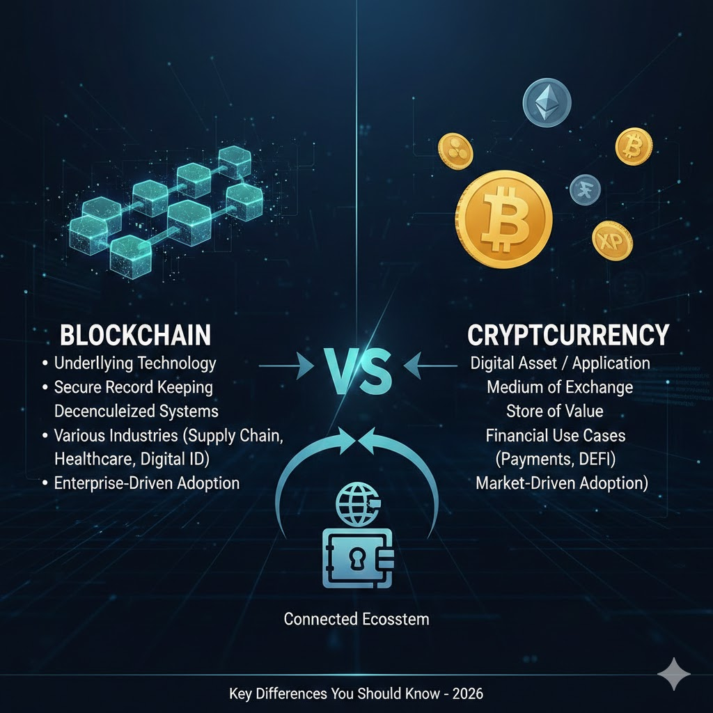 Blockchain vs cryptocurrency comparison explained
