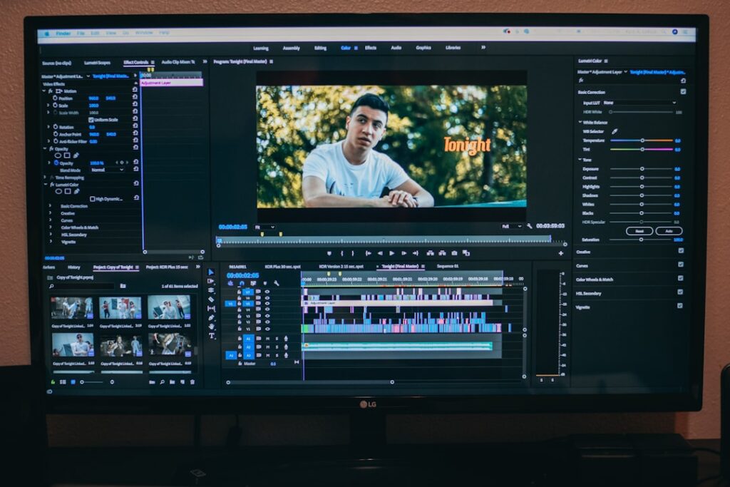 Best Free MP4 Video Editors for Content Creators 2024 turned on LG flat screen monitor