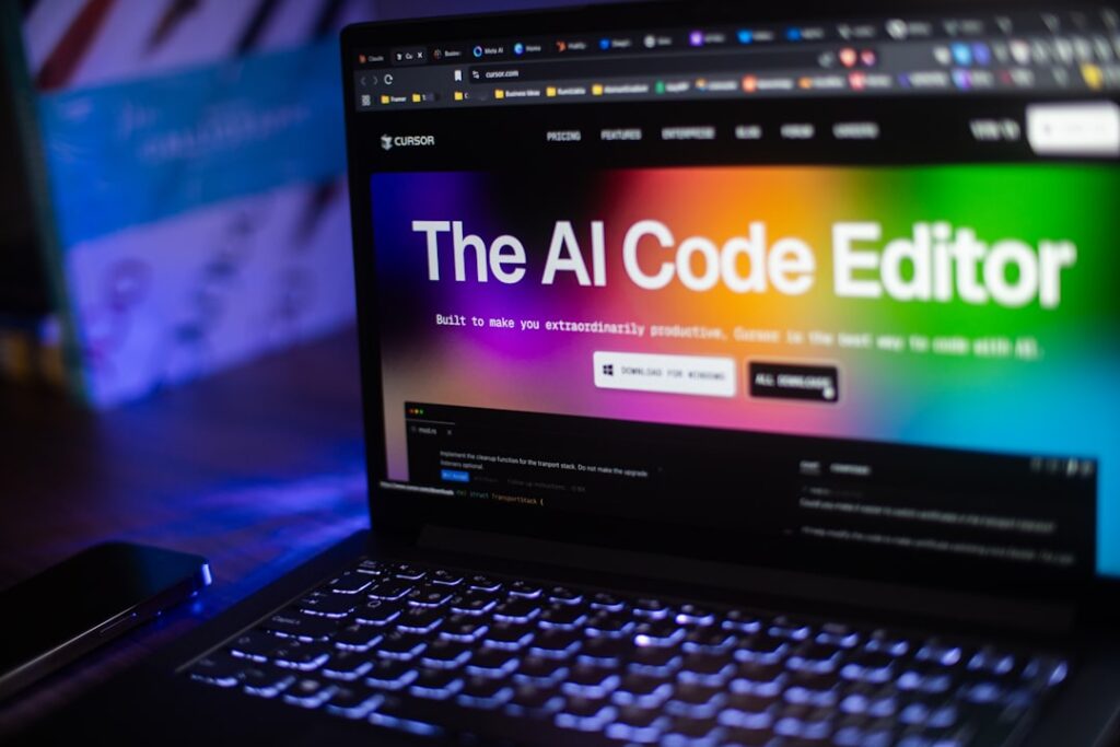 AI Code Generation Security: 4 Steps to Protect Your Business Laptop displays "the ai code editor" website.