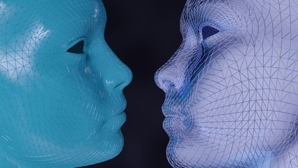 Clarifai Removes 3M Photos From OkCupid in FTC Settlement a blue and a white mannequin face to face
