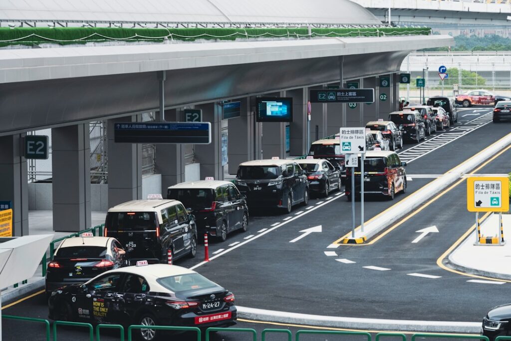 ASUR Q1 2026 Results Show Mixed Regional Performance Taxis lined up at a modern transportation hub.