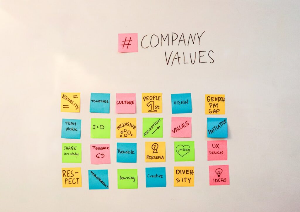 Purpose-Driven Marketing: Authenticity Over Empty Promises a white board with post it notes written on it